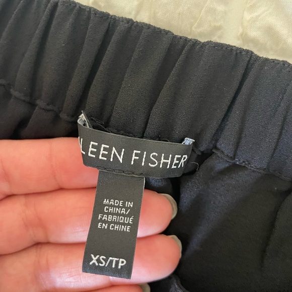 Eileen Fisher Silk Georgette Crop Black Wide-Leg Wrap Pants - Picture 8 of 12